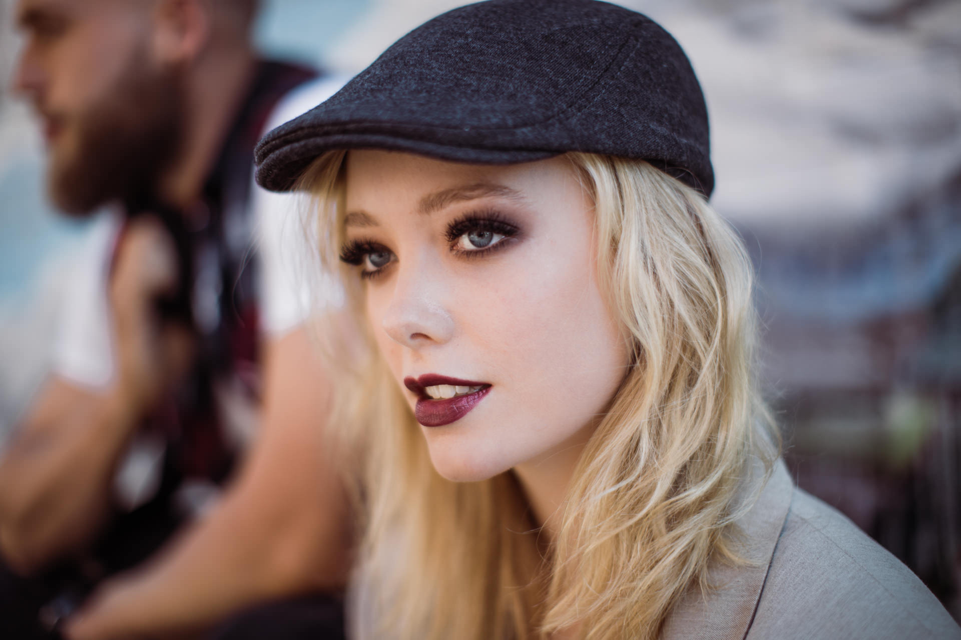 portrait - beret cap with girl - blonde hair - commercial photo